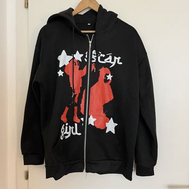 Felpa con cappuccio nera con zip e logo