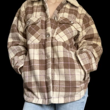 Veste chemise en polaire à carreaux