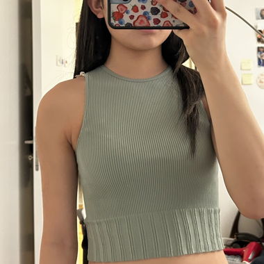 Ribbed Green Sleeveless Top
