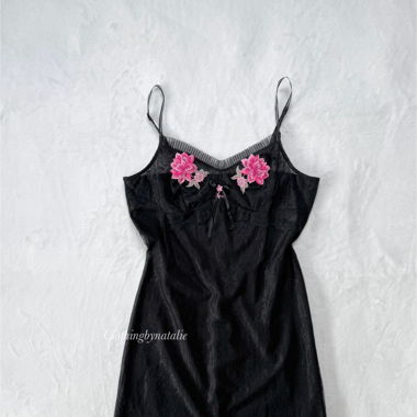 Gothic Black Lace Slip Dress (S)