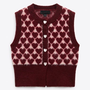 Zara Heart Pattern Sleeveless Sweater