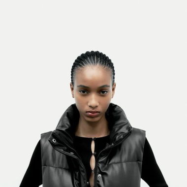 Faux Leder Pufferveste in Schwarz