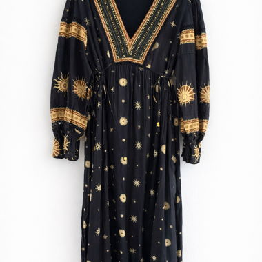 Robe longue boho Sfera céleste – bleu foncé & or