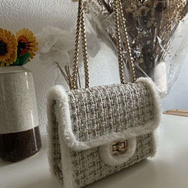 Borsa a tracolla in tweed beige
