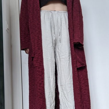 Cardigan lungo in maglia bordeaux