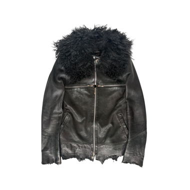 Giacca in pelle con zip incrociata e pelliccia 14th Addiction