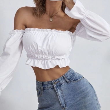 Weisses langarm Crop Top