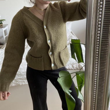 Cardigan SIDELINE verde olive 100% lana pura