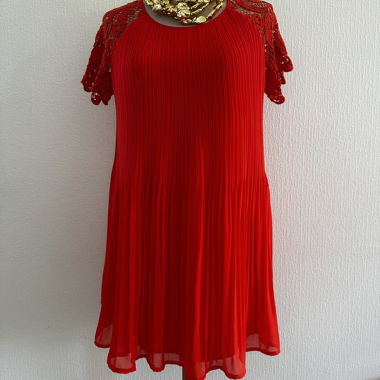 Rotes plissiertes Spitzenkleid von Maison Dehry 