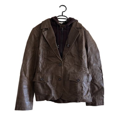 TCM Brown Leather Jacket with Hood