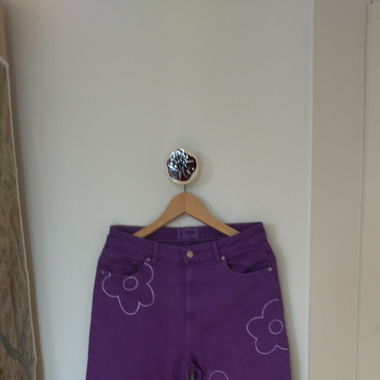 DIY purple floral high waist wide leg jeans