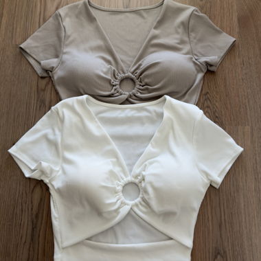2 Crop Tops Damen Beige & Weiss