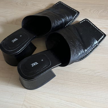 ZARA black heeled leather sandals EU 38