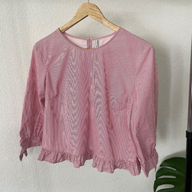 Blusa rigata rosa maniche 3/4, Bershka, S