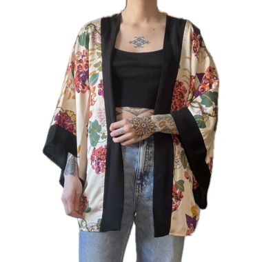 Floral satin kimono jacket