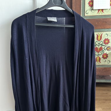 blue cardigan