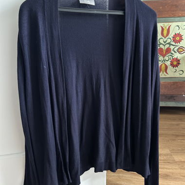 blue cardigan