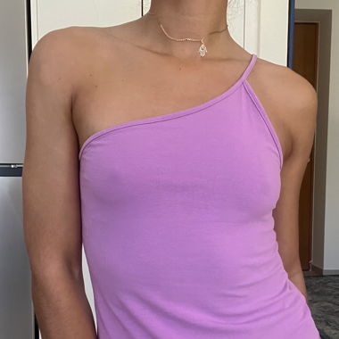 Lilac cotton one-shoulder top