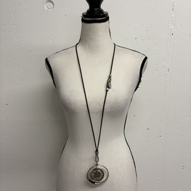 UNO de 50 Brown Leather Necklace Silver Coin