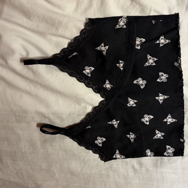 Black Lace Crop Top with Butterflies