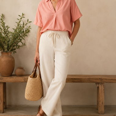 Pink Blouse with Short Sleeves