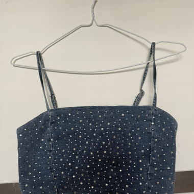 JEANS TOP WITH RHINESTONES