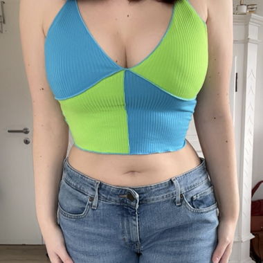 Crop Top patchwork verde-blu