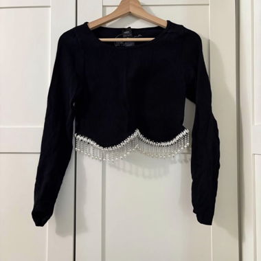 Black Fringe Crop Top