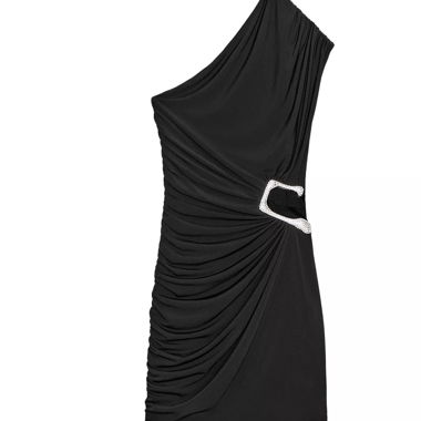 Robe noire drapée à paillettes Zara, taille S