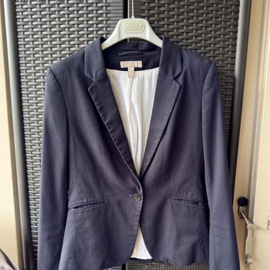 Navy Blue Blazer - Herringbone Pattern