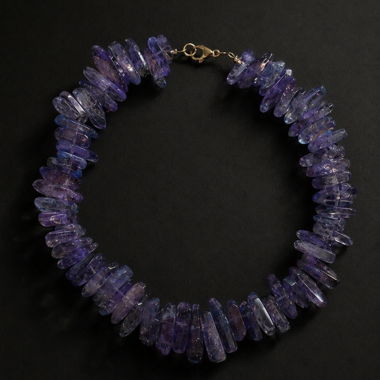 Lilac-blue necklace made of natural crystals