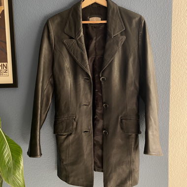 Schwarzer Vintage Ledermantel von Montaza