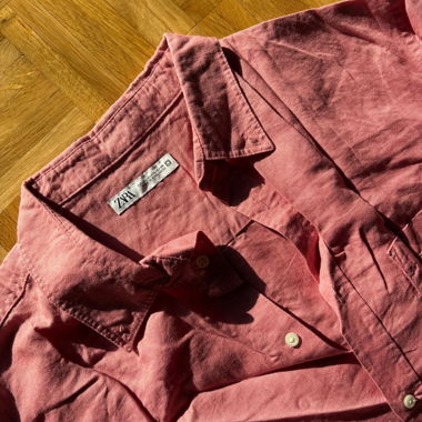 Zara Man Salmon Pink Linen-Texture Shirt