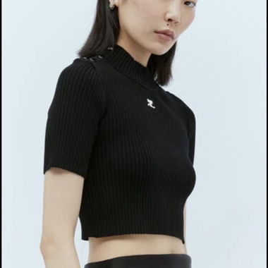 Schwarzes Ripp-Crop-Top
