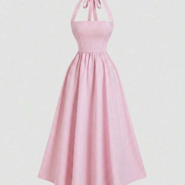 Robe à bretelles coulissantes rayée rose et blanche