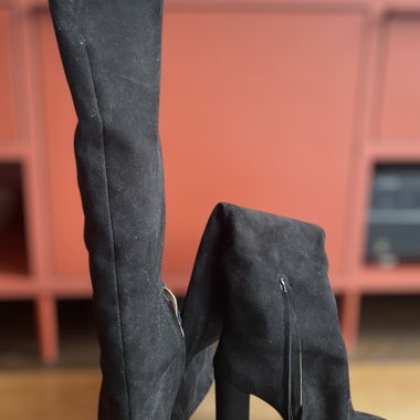 Black suede heeled over-the-knee boots