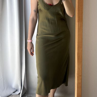 Kaki satin slip dress size 10