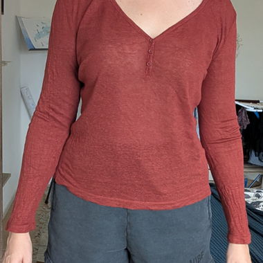 Burgundy Red Linen Top with Long Sleeves