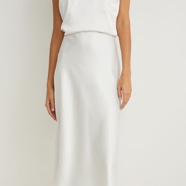 Satin Midi Rock weiss