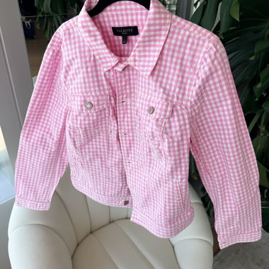 Pink karierte Jeansjacke