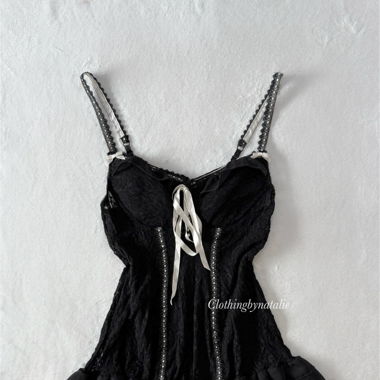 Vintage Black Lace Mini Dress (S)