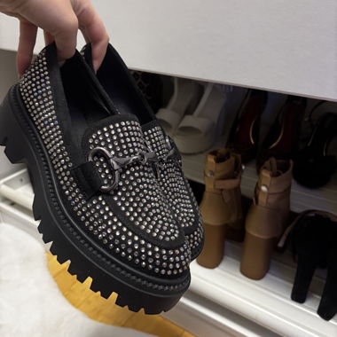 Black Rhinestone Loafers