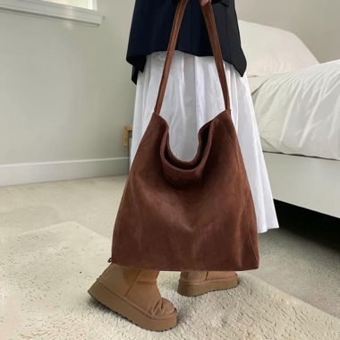 Coffee-brown suede-look bag – unused