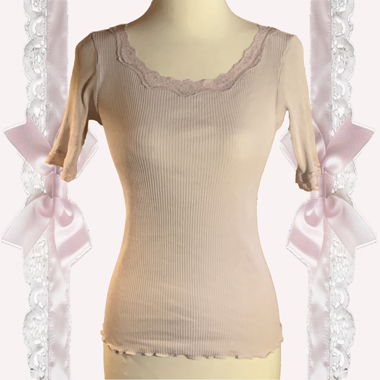 Madeleine Soft Pink Lace Rib Fitted Romantic Top 