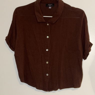 Dark Brown Cropped Short-Sleeve Blouse