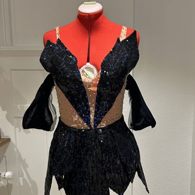 Costume à paillettes cousu main avec haut en résille