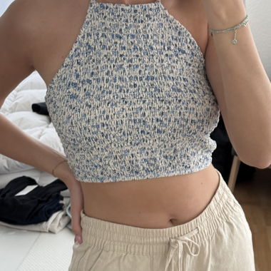 Blumenmuster-Smock-Top mit Rückenausschnitt