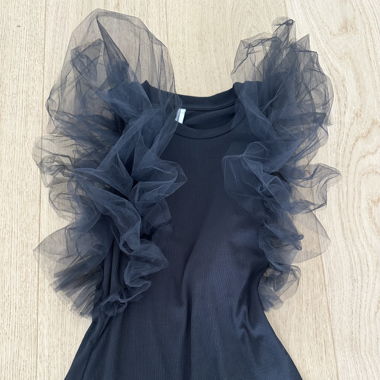 Black top with tulle on the sleeves