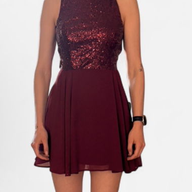 Abito corto bordeaux paillettes