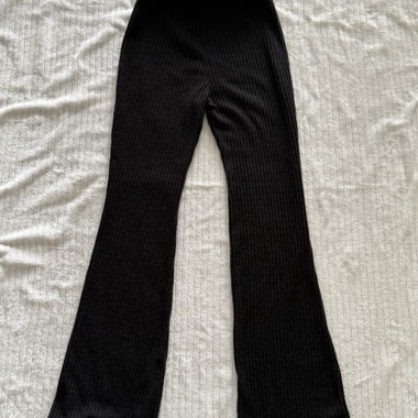 Black ribbed flare pants